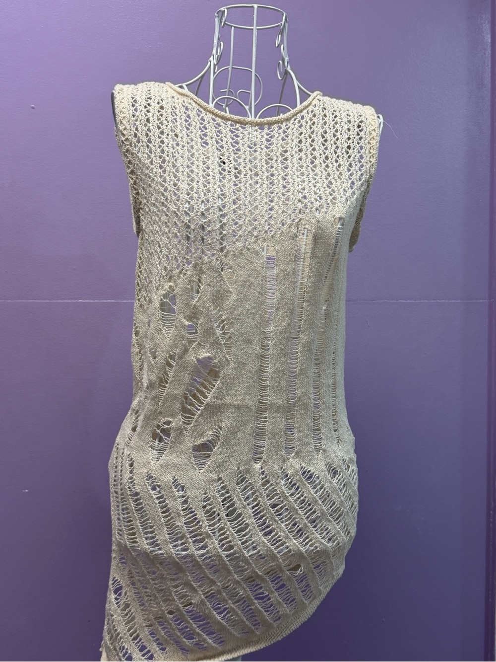 Zara Beige Open-Knit Asymmetric Sleeveless Tunic